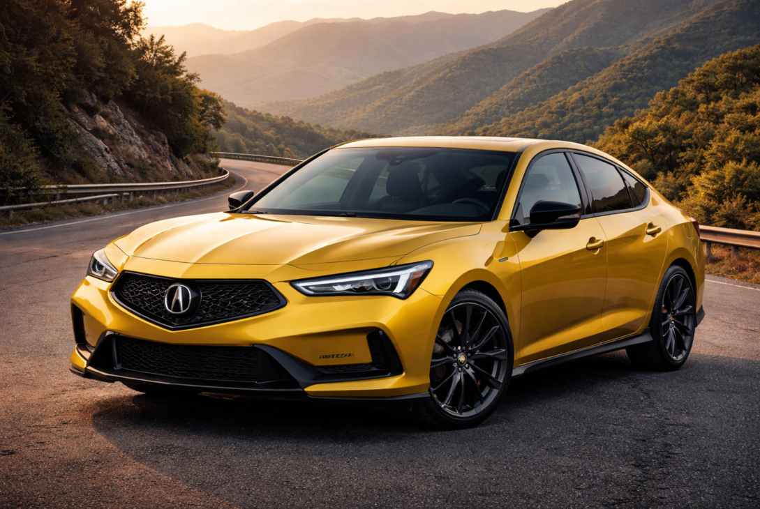 Acura Integra Type S driving on a mountain road showing high-performance design and aggressive styling