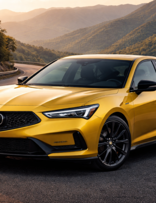 Acura Integra Type S driving on a mountain road showing high-performance design and aggressive styling