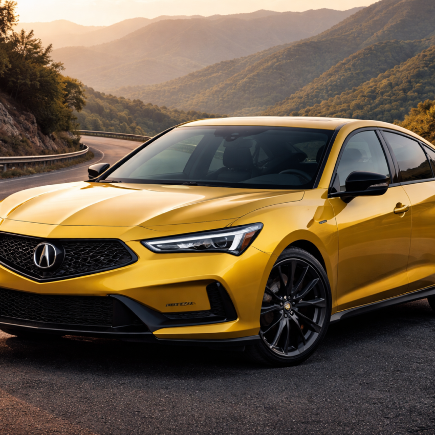 Acura Integra Type S driving on a mountain road showing high-performance design and aggressive styling